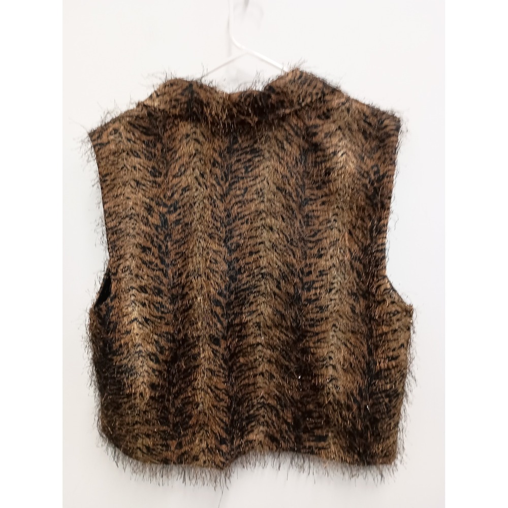 Vintage Paco Soler Vest Womens M/L Brown Animal Print Faux Fur Eyelash Knit - Picture 10 of 12